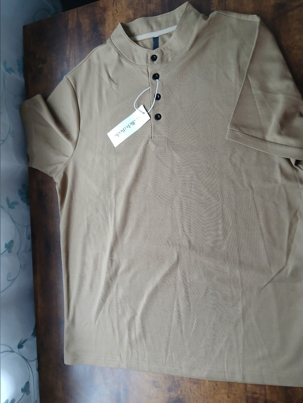 Tan Henley Polo Short Sleeve